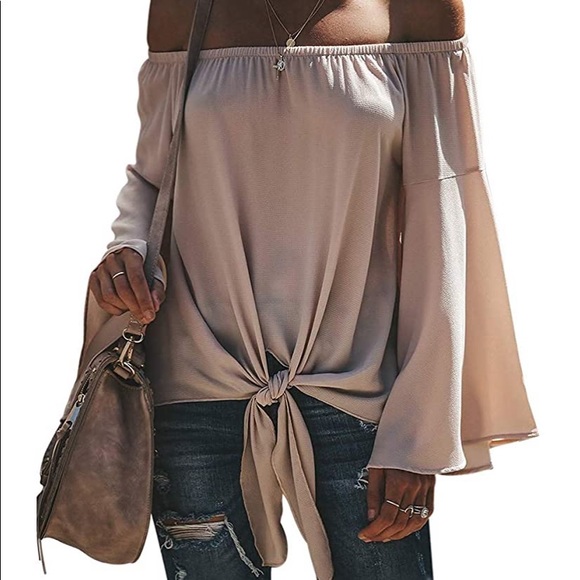 Tops - Beautiful woman off shoulder bell sleeve shirt